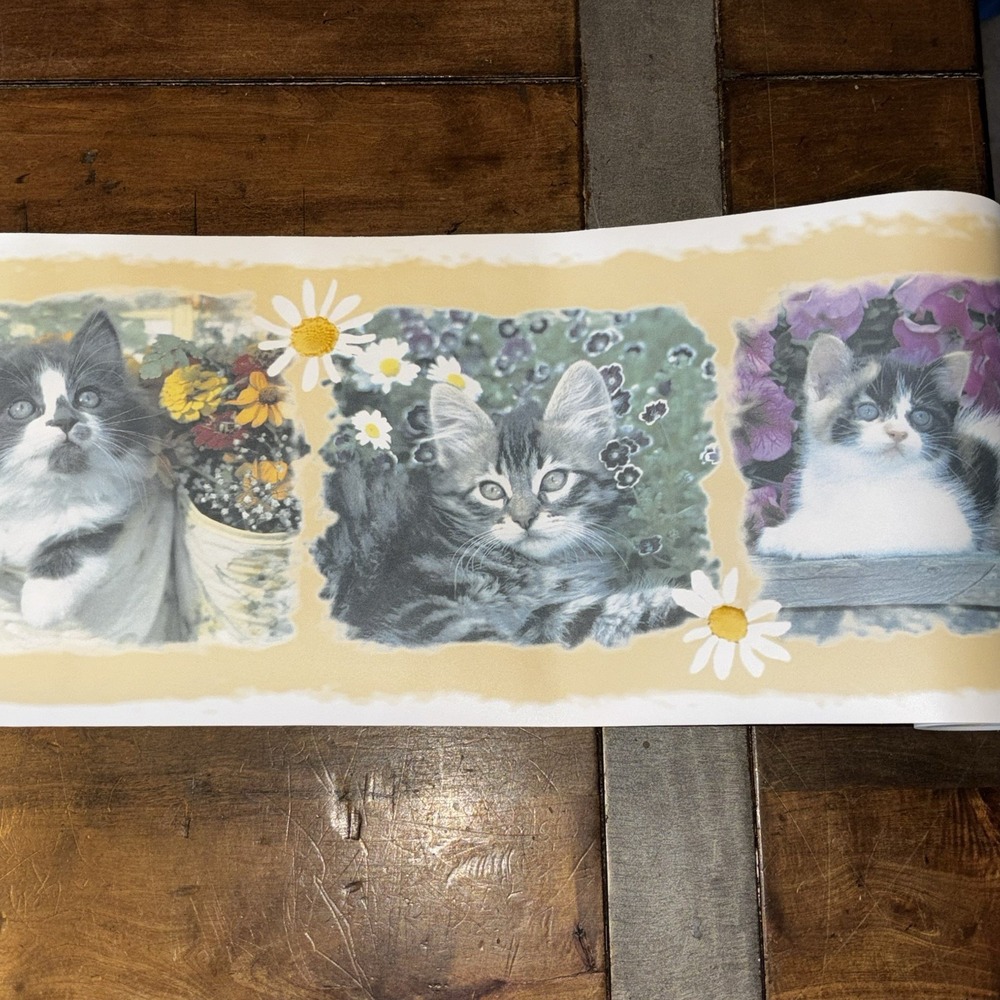 3pc VTG Kitten Cat Daisy Wallpaper Border Taylor Pre-Pasted 7"x5yds 750-0822